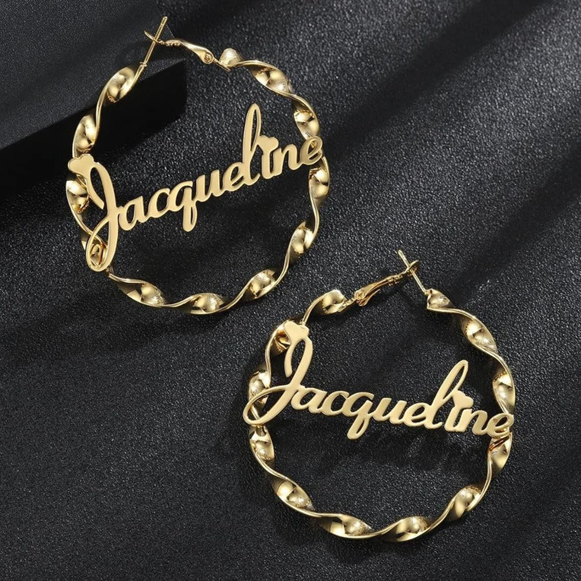 Personalized Custom Heart Embellishing Gold Plated Hoop Twist Name Earring -silviax