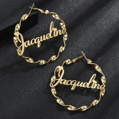 Personalized Custom Heart Embellishing Gold Plated Hoop Twist Name Earring -silviax