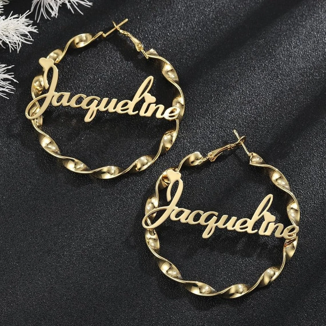 Personalized Custom Heart Embellishing Gold Plated Hoop Twist Name Earring -silviax