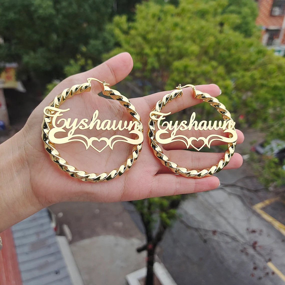 Personalized Custom Heart Gold Plated Hoop Name Earring -silviax
