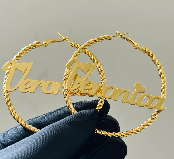 Personalized Heart Dangle Name Hoop Earrings-silviax