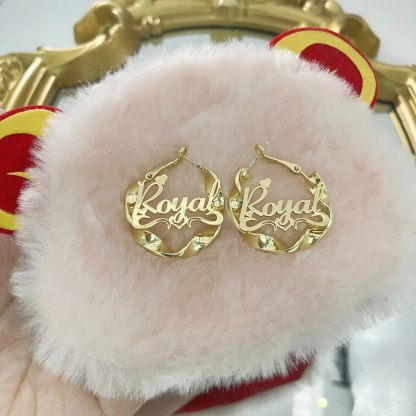 30mm Personalized Custom Heart Mini Nameplate Twist Hoop Earrings-silviax
