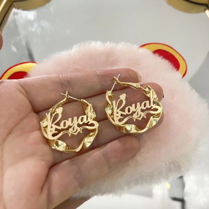 30mm Personalized Custom Heart Mini Nameplate Twist Hoop Earrings-silviax