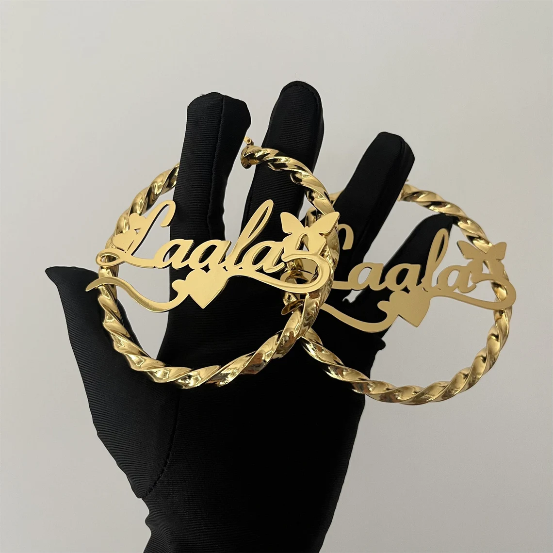 Personalized Custom Butterfly Engraved Love Name Twist Hoop Earrings-silviax
