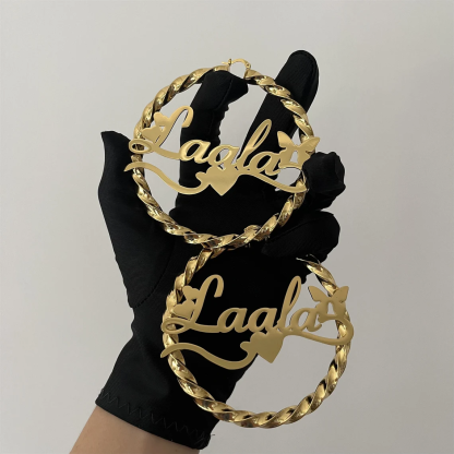 Personalized Custom Butterfly Engraved Love Name Twist Hoop Earrings-silviax