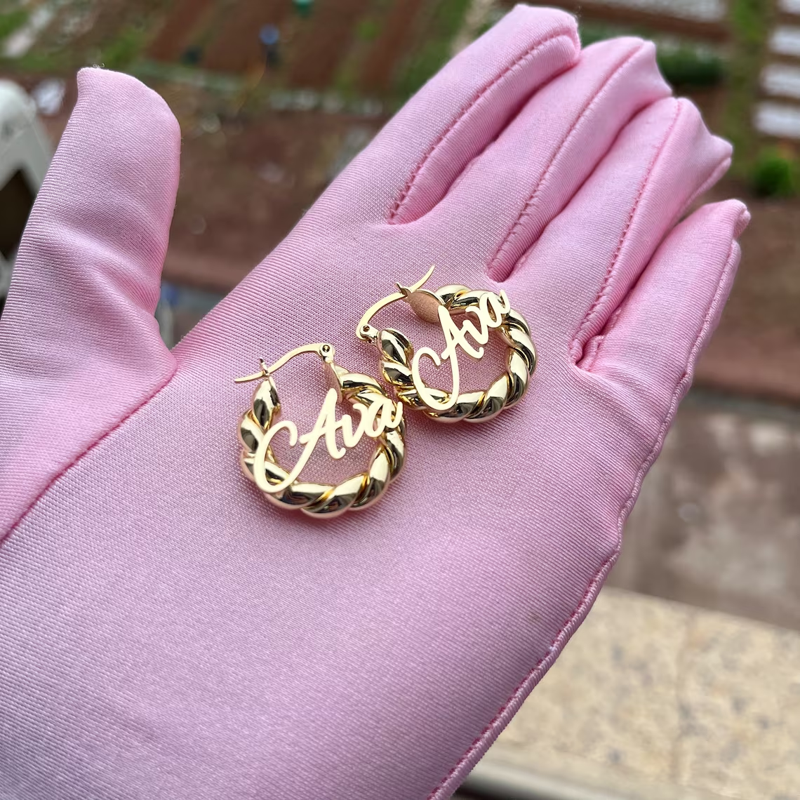 25mm Personalized Custom Gold Plated Mini Baby Nameplate Hoop Earrings Twist Earrings-silviax