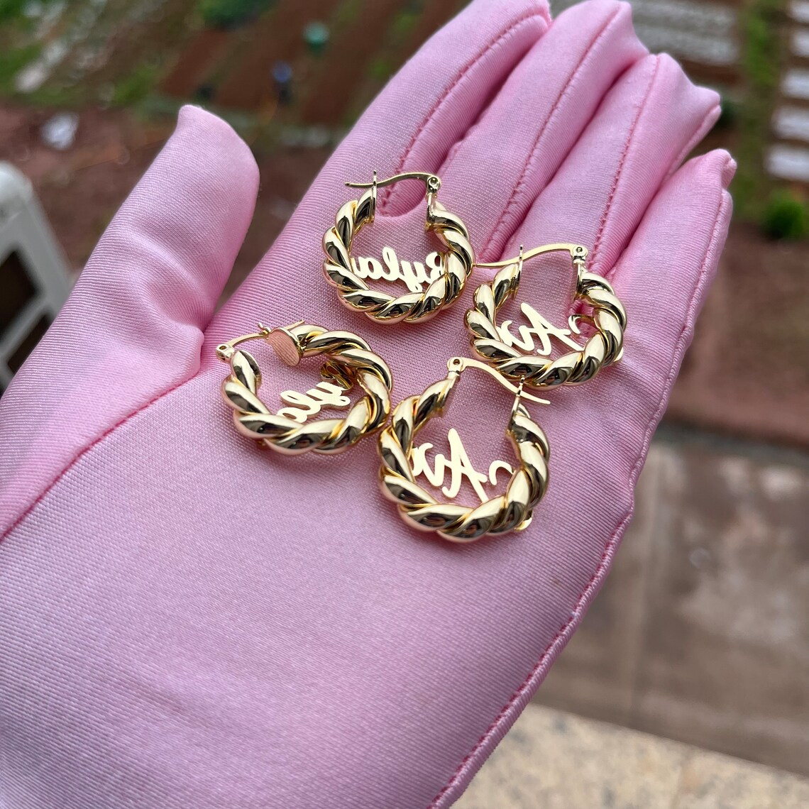 25mm Personalized Custom Gold Plated Mini Baby Nameplate Hoop Earrings Twist Earrings-silviax