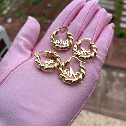 25mm Personalized Custom Gold Plated Mini Baby Nameplate Hoop Earrings Twist Earrings-silviax