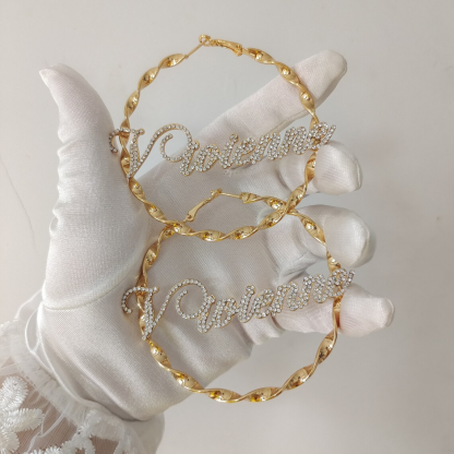 Twist Hoop Earring Bling Diamond Gold Plated Personalized Custom Name Earrings -silviax