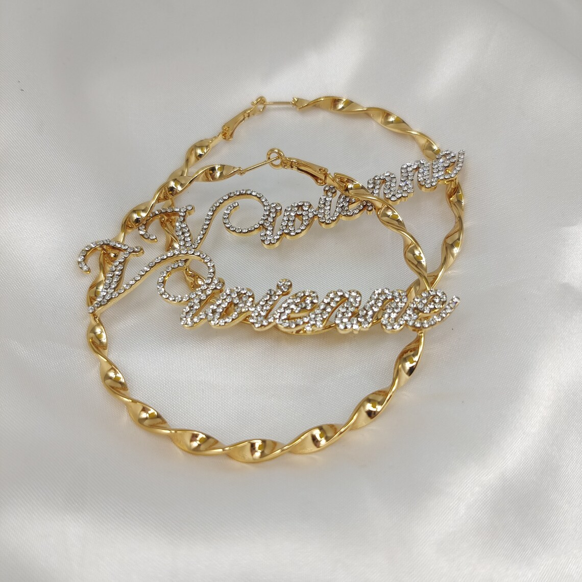 Twist Hoop Earring Bling Diamond Gold Plated Personalized Custom Name Earrings -silviax