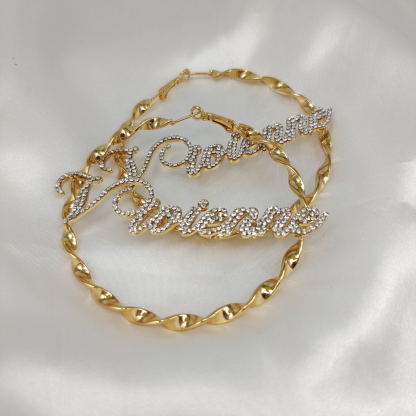 Twist Hoop Earring Bling Diamond Gold Plated Personalized Custom Name Earrings -silviax