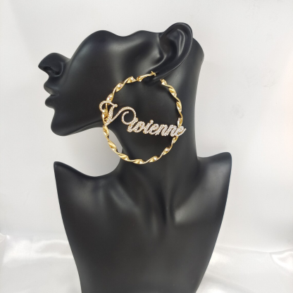 Twist Hoop Earring Bling Diamond Gold Plated Personalized Custom Name Earrings -silviax