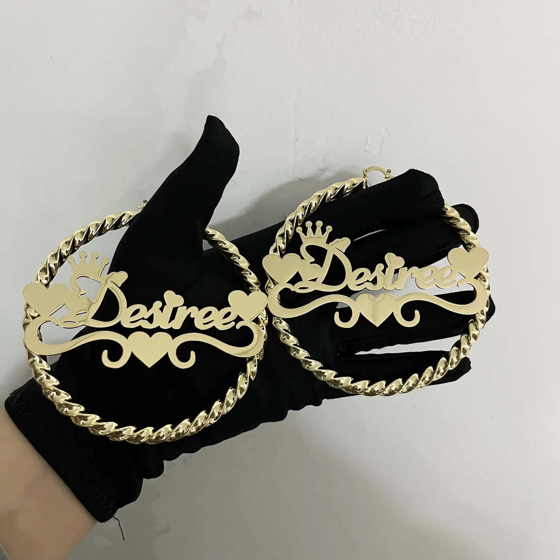 Twist Hoop Earring Personalized Heart Crown Fashion Women Name Earrings -silviax