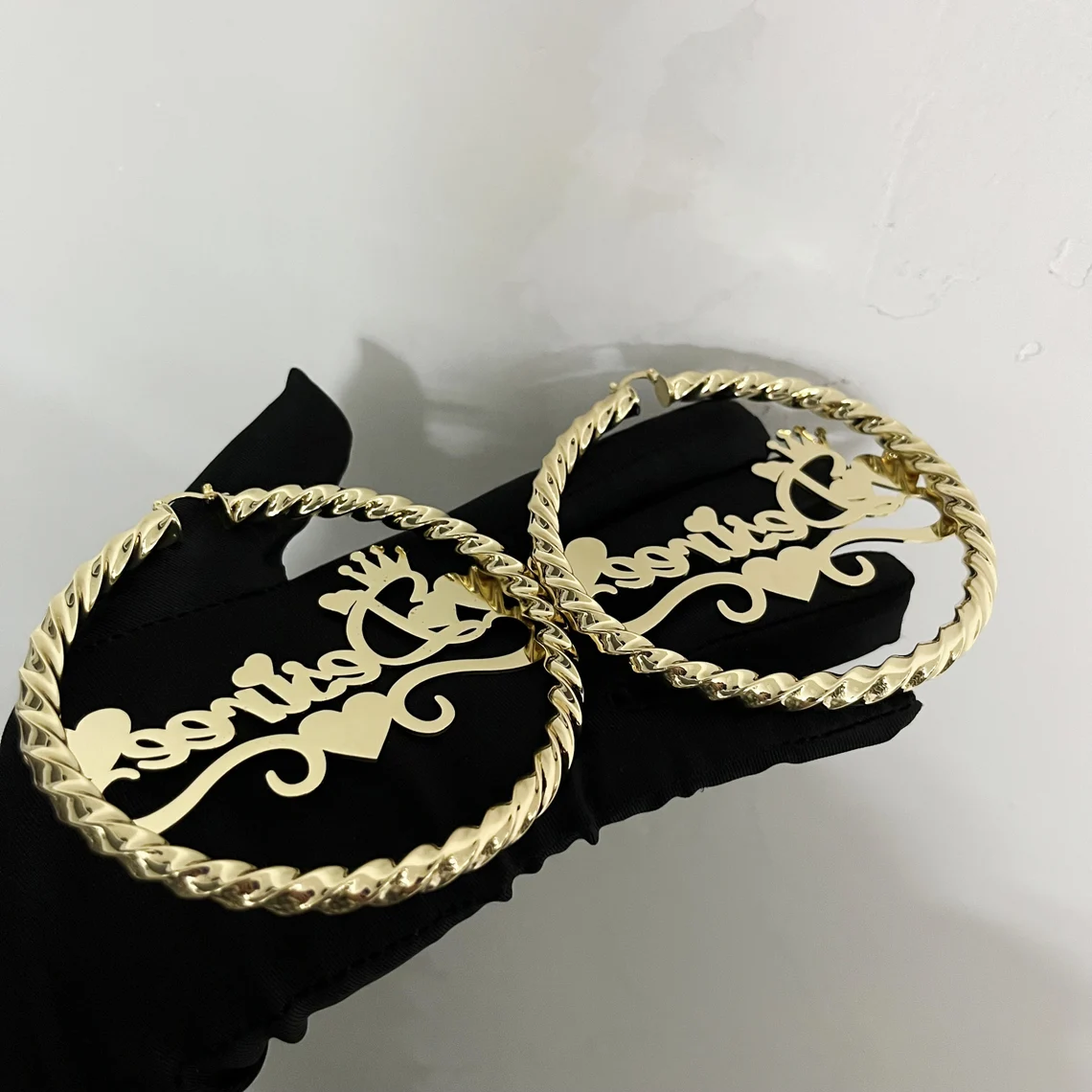 Twist Hoop Earring Personalized Heart Crown Fashion Women Name Earrings -silviax