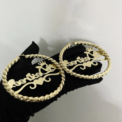 Twist Hoop Earring Personalized Heart Crown Fashion Women Name Earrings -silviax