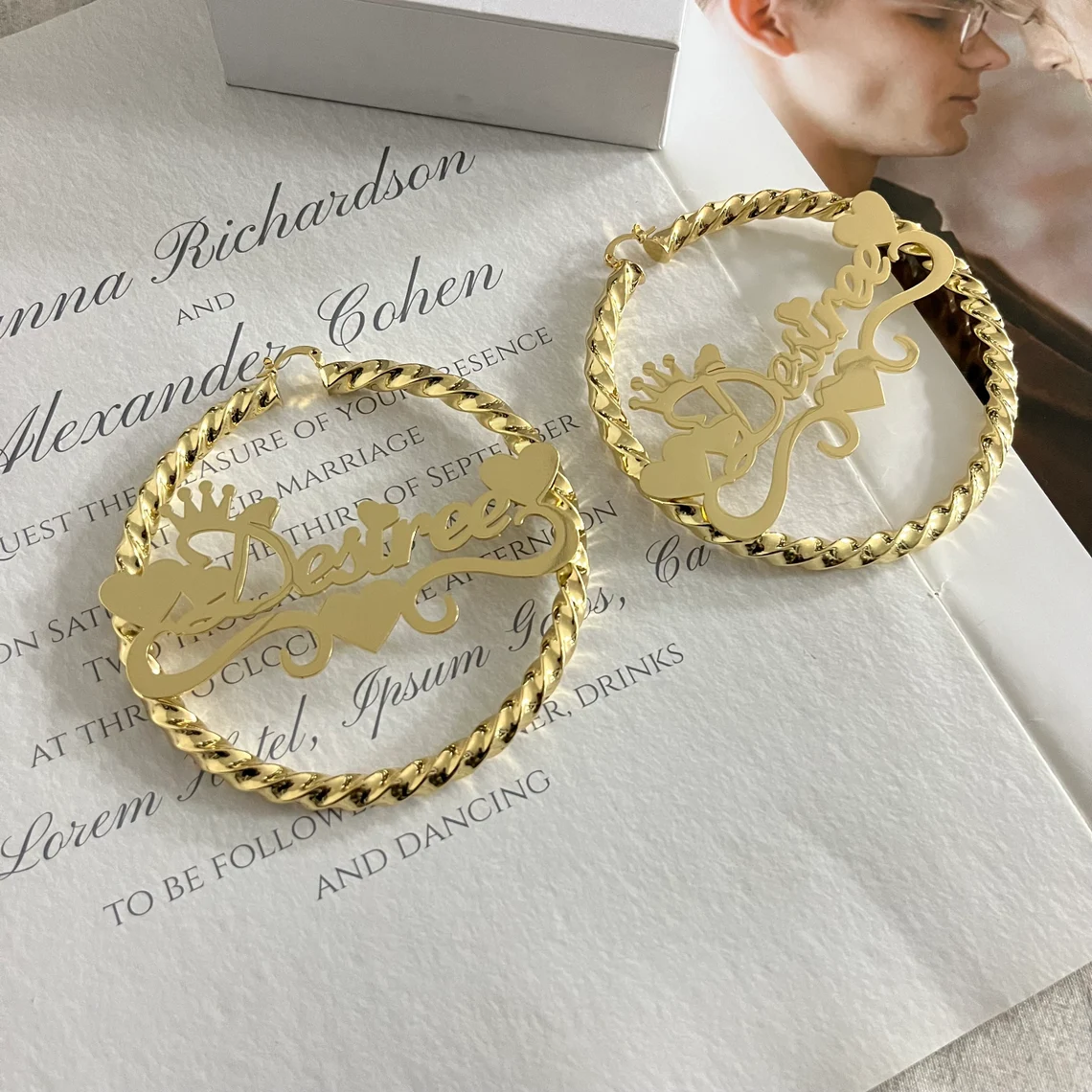 Twist Hoop Earring Personalized Heart Crown Fashion Women Name Earrings -silviax