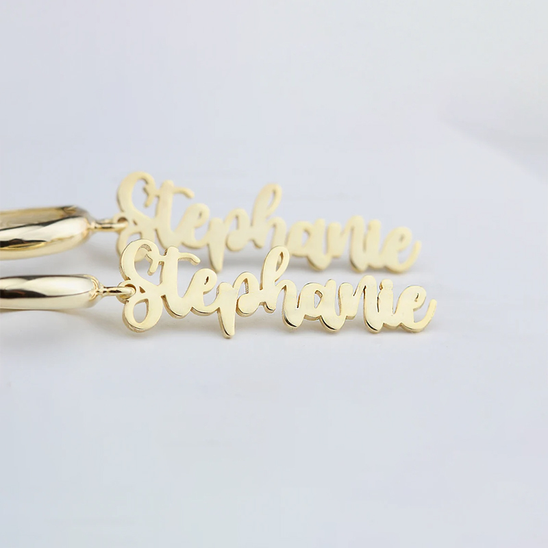Gold Plate Nameplate Personalized Custom Name Earrings