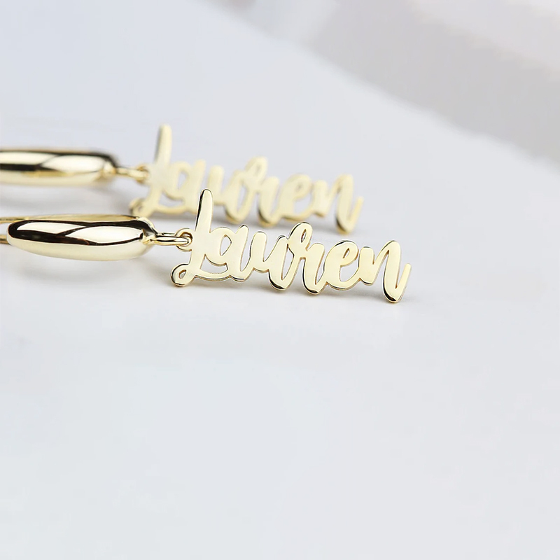Gold Plate Nameplate Personalized Custom Name Earrings