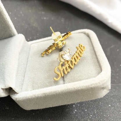 Bithstone Earrings Nameplate Personalized Custom Name Earrings