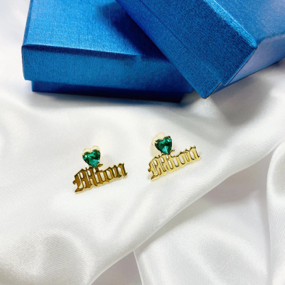 Bithstone Earrings Nameplate Personalized Custom Name Earrings