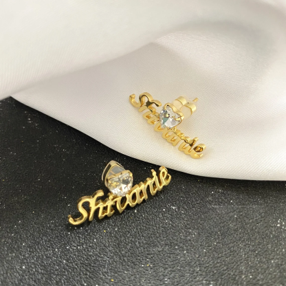 Bithstone Earrings Nameplate Personalized Custom Name Earrings