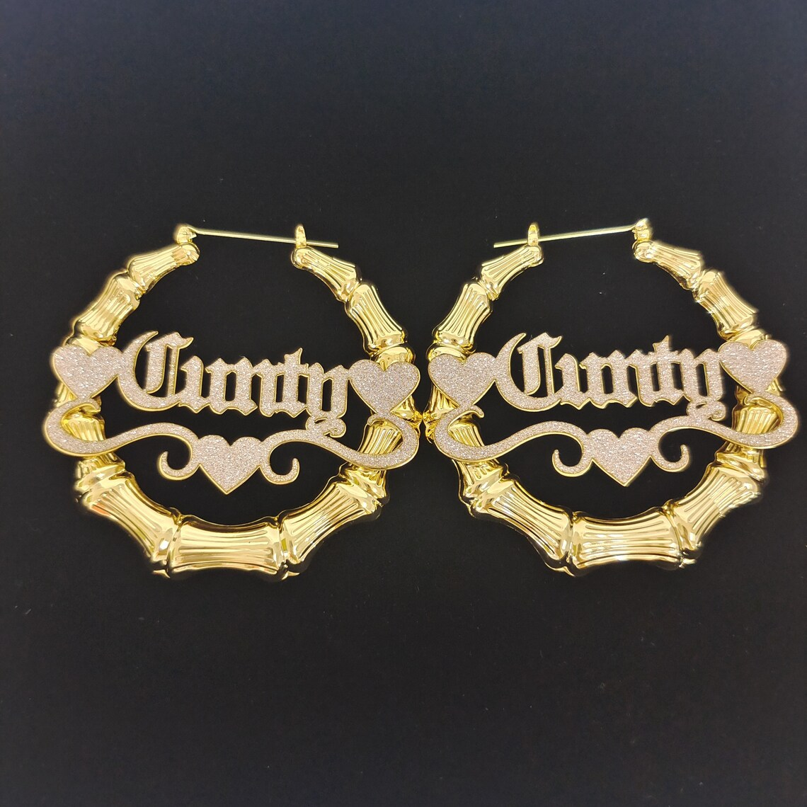 Heart Old English Acrylic Nameplate Bambom Earrings Personalized Custom Name Earrings