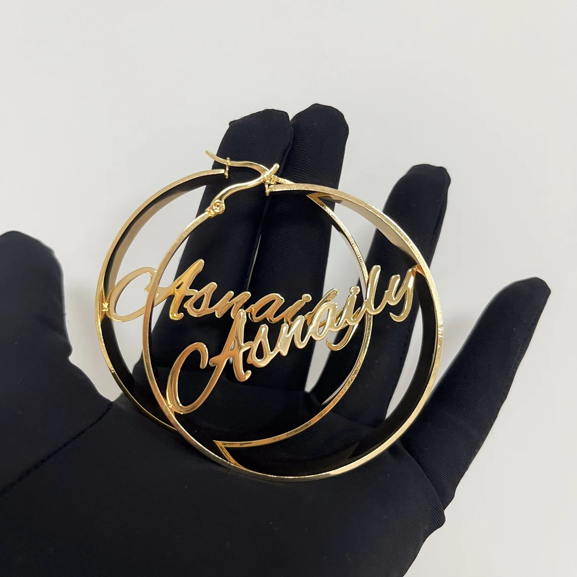 Chunky Hoop Nameplate Earrings Personalized Name Earrings