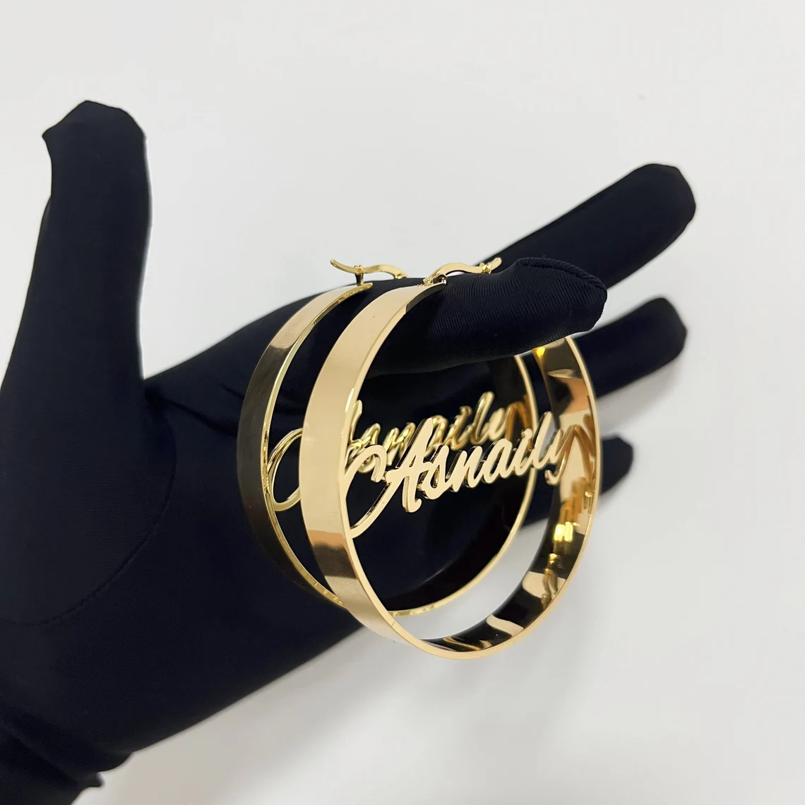 Chunky Hoop Nameplate Earrings Personalized Name Earrings