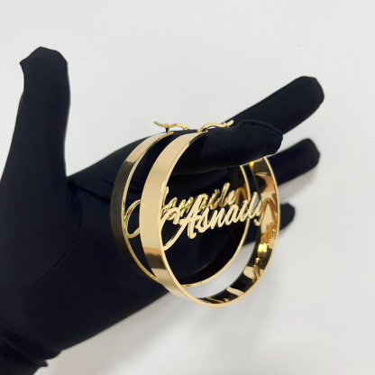 Chunky Hoop Nameplate Earrings Personalized Name Earrings