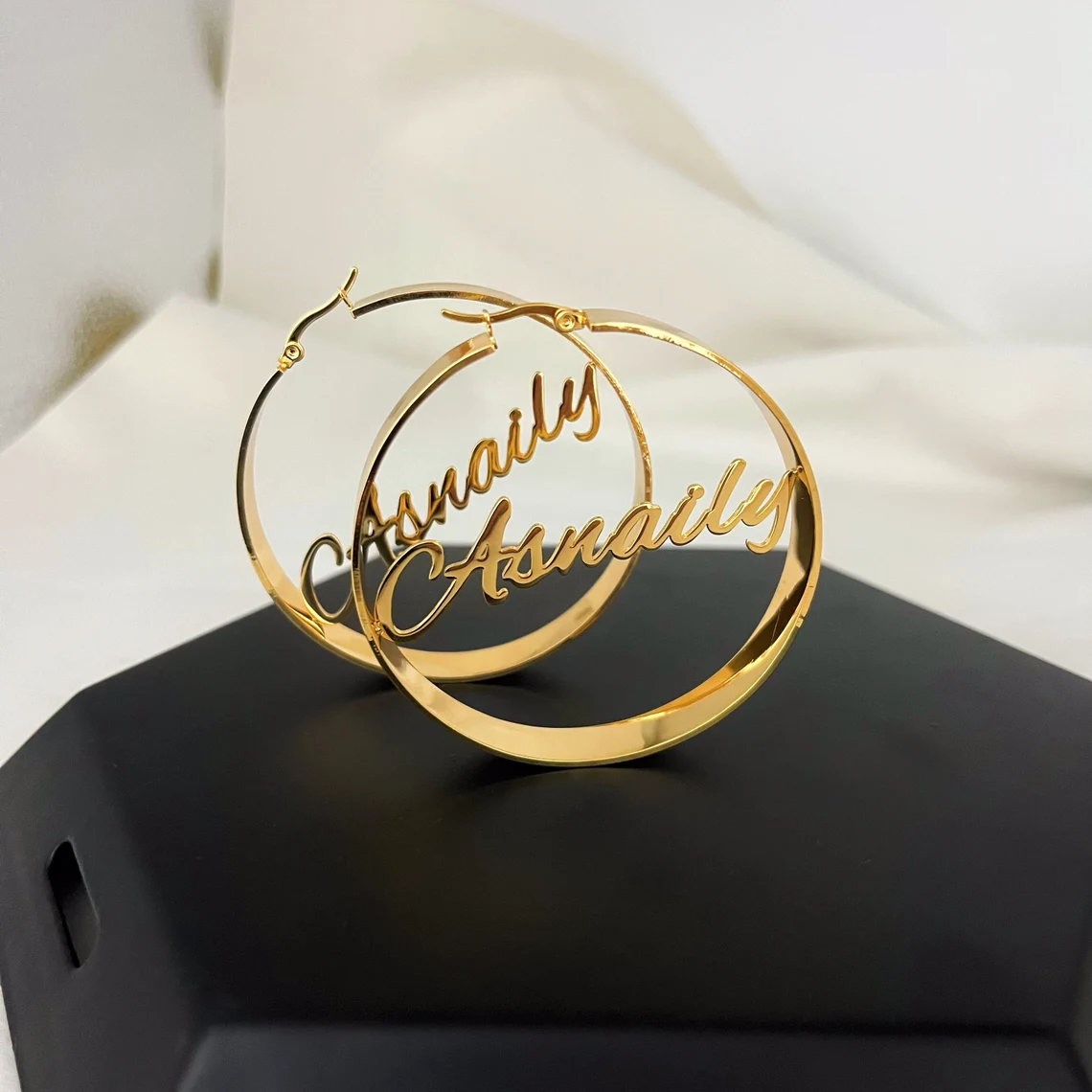Chunky Hoop Nameplate Earrings Personalized Name Earrings