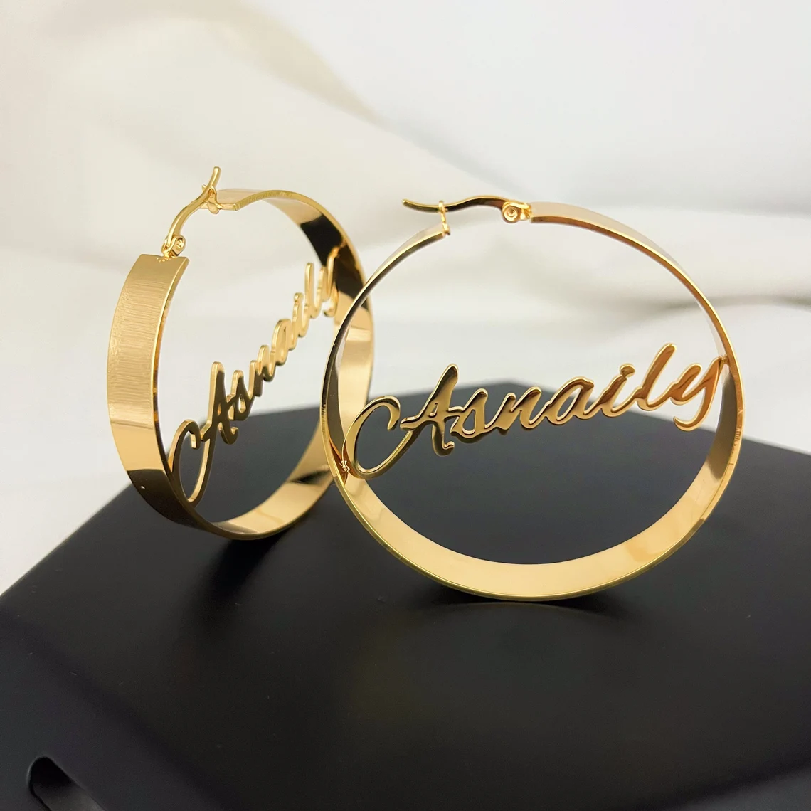 Chunky Hoop Nameplate Earrings Personalized Name Earrings
