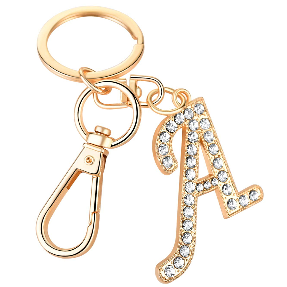 Initial Letter Pendant with Key Ring Personalized Custom Crystal Alphabet Keychain 