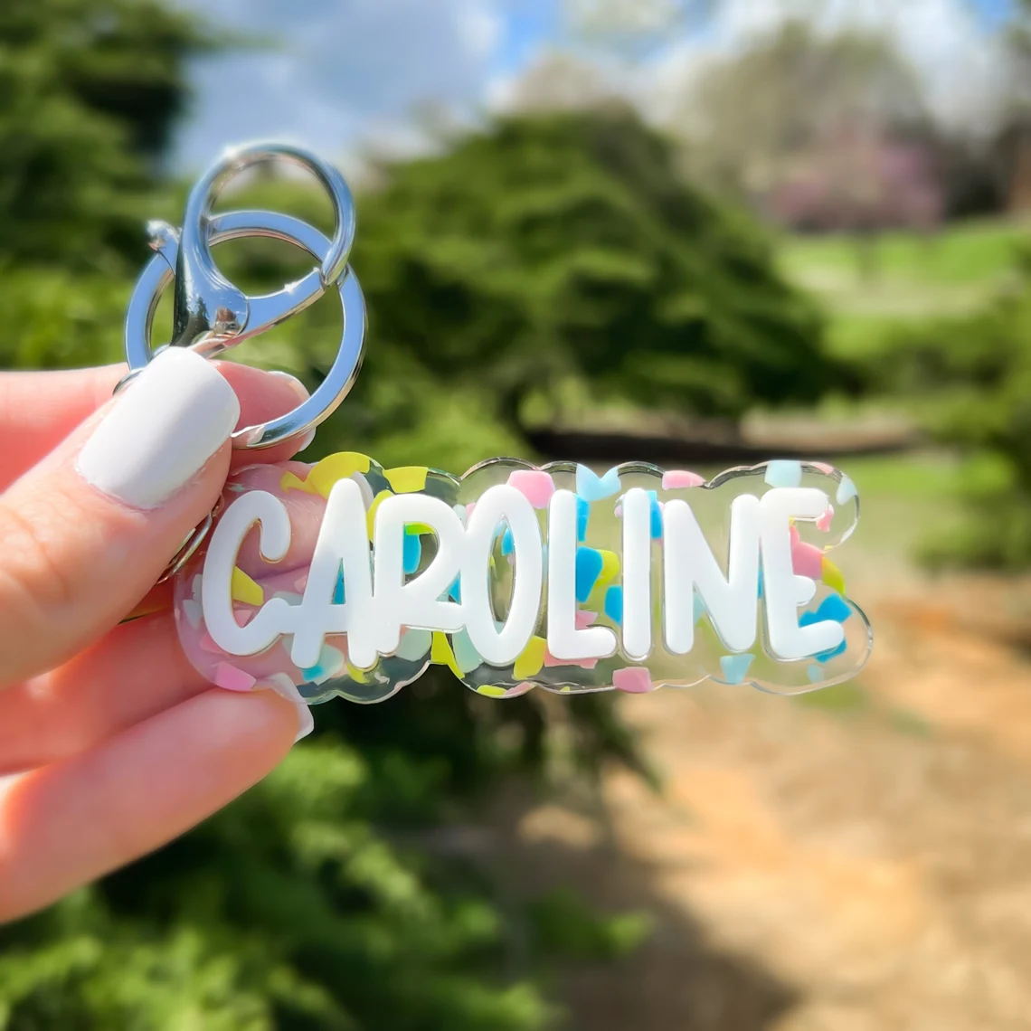 Cute Terrazzo Acrylic Keyring Personalized Custom Name Keychain