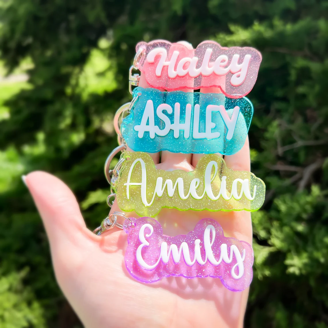 Sparkle Acrylic Retro Keyring Back to School 3D Personalized Name Keychain