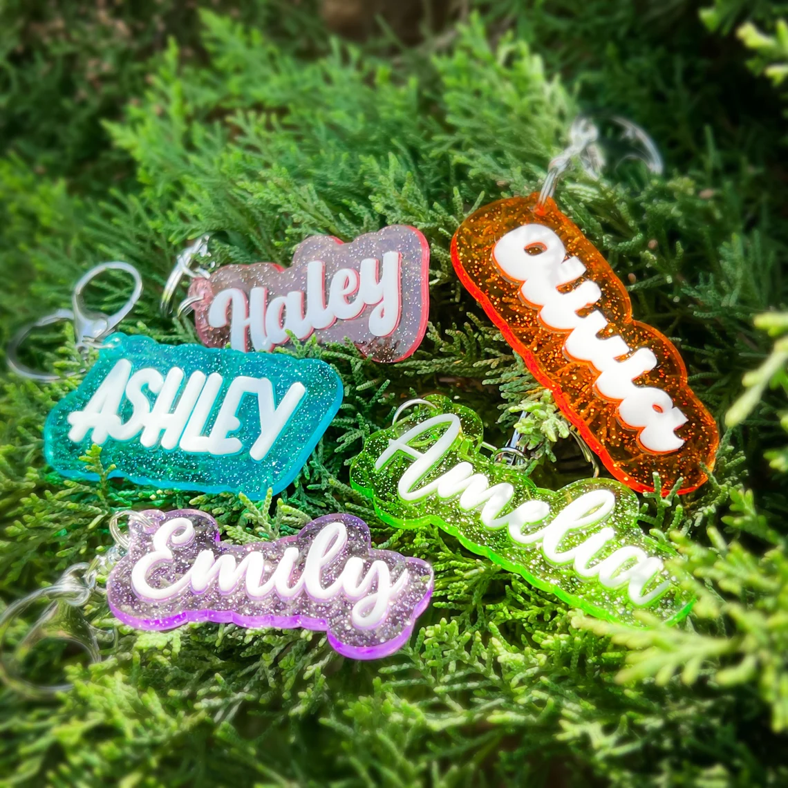 Sparkle Acrylic Retro Keyring Back to School 3D Personalized Name Keychain