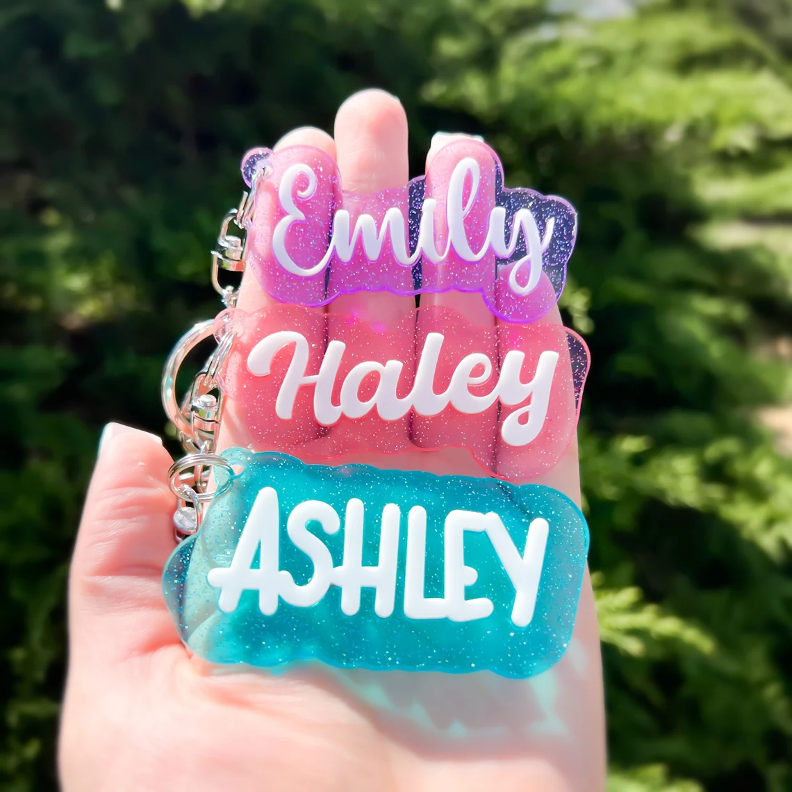 Sparkle Acrylic Retro Keyring Back to School 3D Personalized Name Keychain