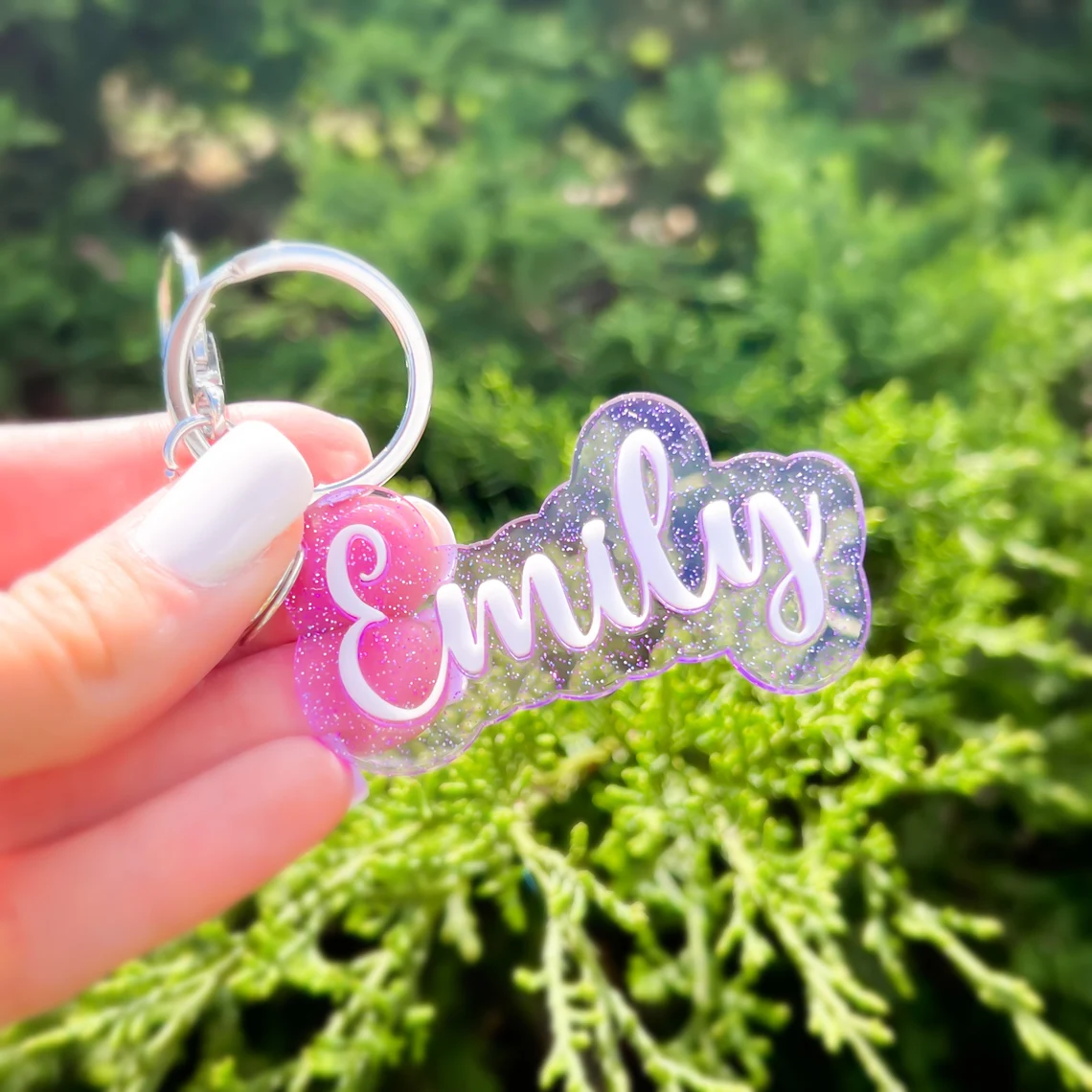 Sparkle Acrylic Retro Keyring Back to School 3D Personalized Name Keychain