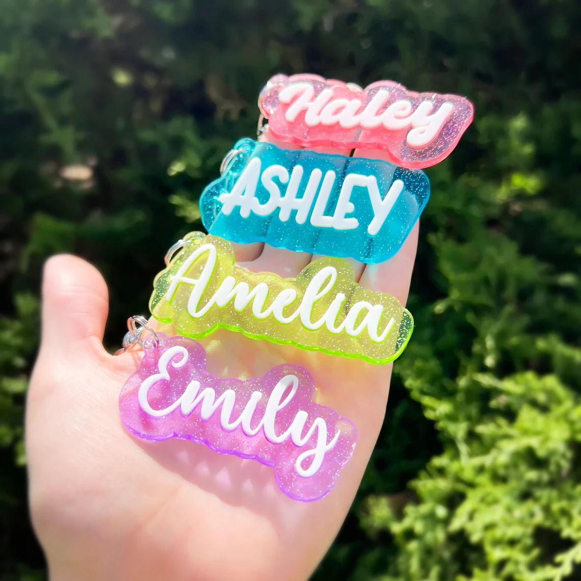 Sparkle Acrylic Retro Keyring Back to School 3D Personalized Name Keychain