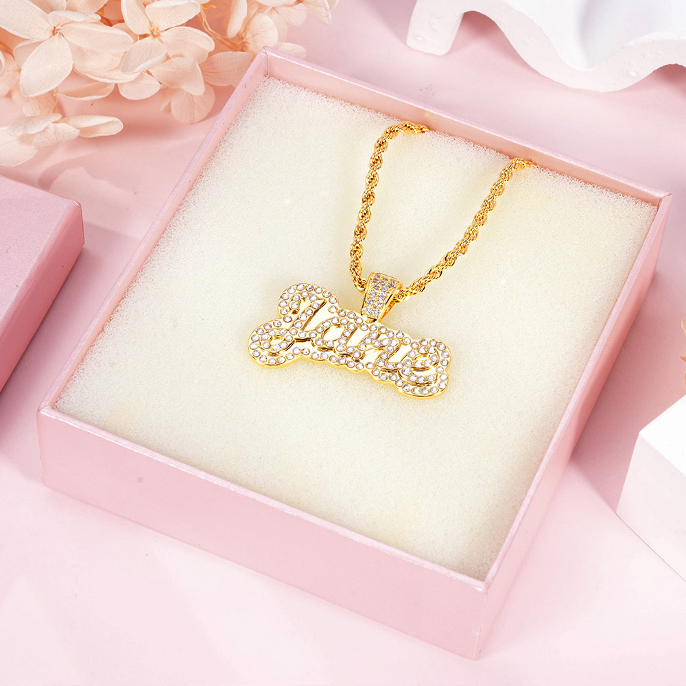 Sparkling Crystal Double Plate Personalized Nameplate Pendant Custom Necklace-silviax