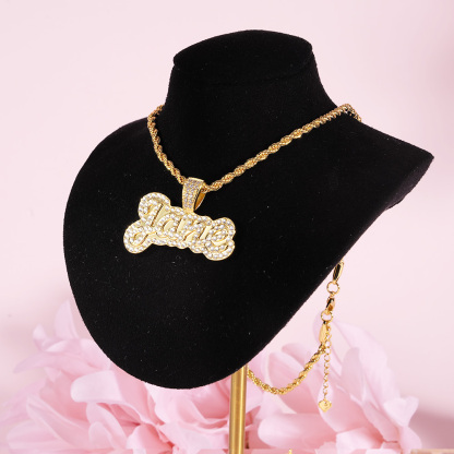 Sparkling Crystal Double Plate Personalized Nameplate Pendant Custom Necklace-silviax