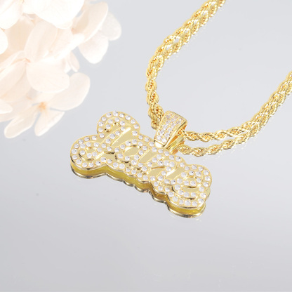 Sparkling Crystal Double Plate Personalized Nameplate Pendant Custom Necklace-silviax