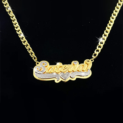 Two Tone Necklace Shiny Heart Chain Name Necklace-silviax