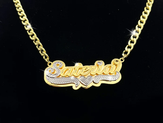 Two Tone Necklace Shiny Heart Chain Name Necklace-silviax
