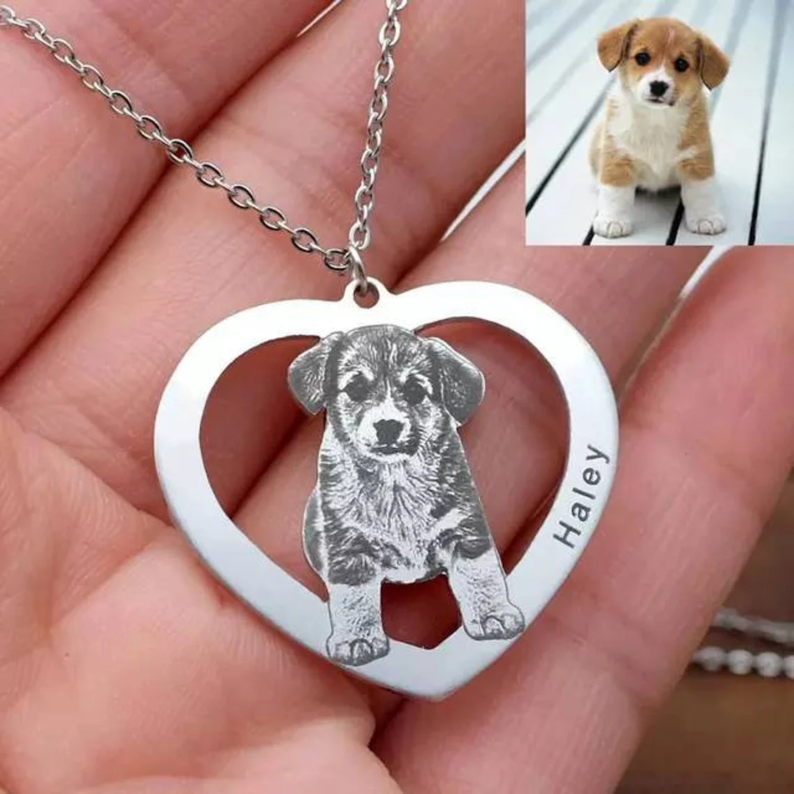 Heart Photo Name Pet Necklace Personalized Custom Gift Pet Necklace-silviax