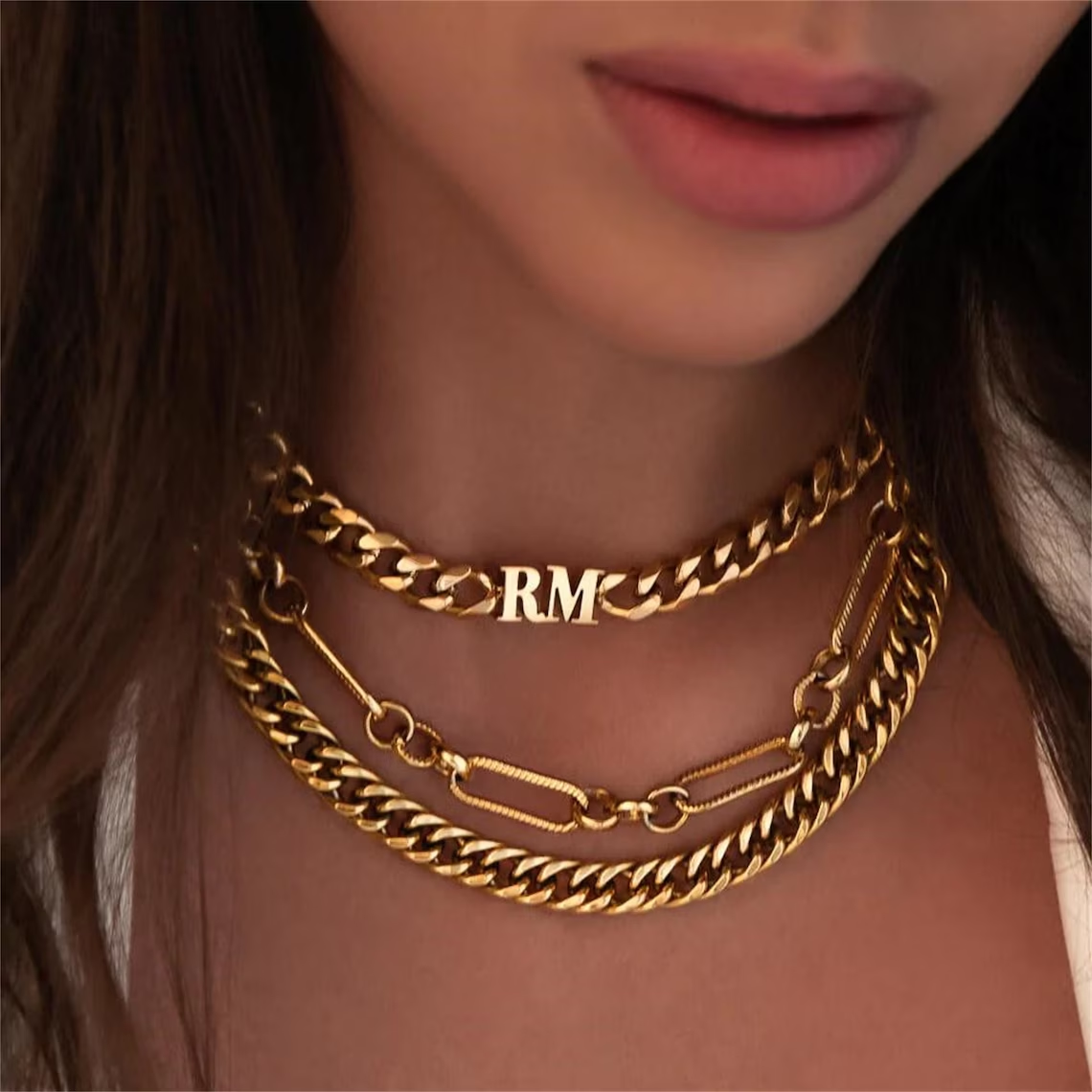 Cuban Chain Bold Letter Personalized Custom Vintage Necklace-silviax