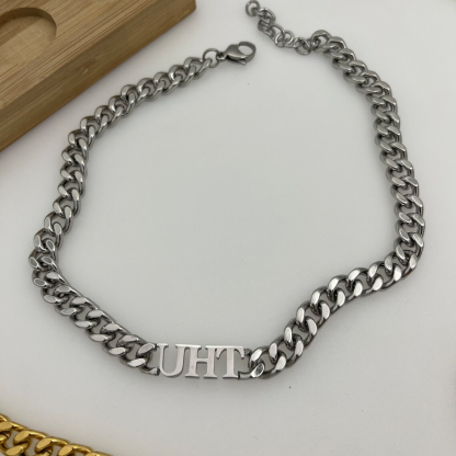 Cuban Chain Bold Letter Personalized Custom Vintage Necklace-silviax