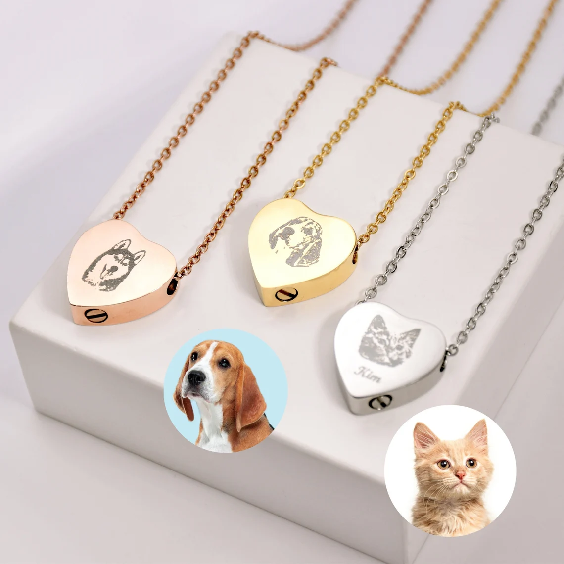 Ashes Pet Necklace Personalized Custom Photo Name Pet Memorial Necklace-silviax