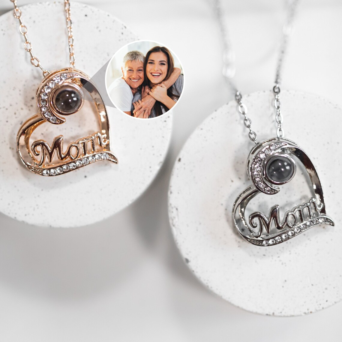 Heart Pendant Custom Photo Projection Necklace For Mom-silviax