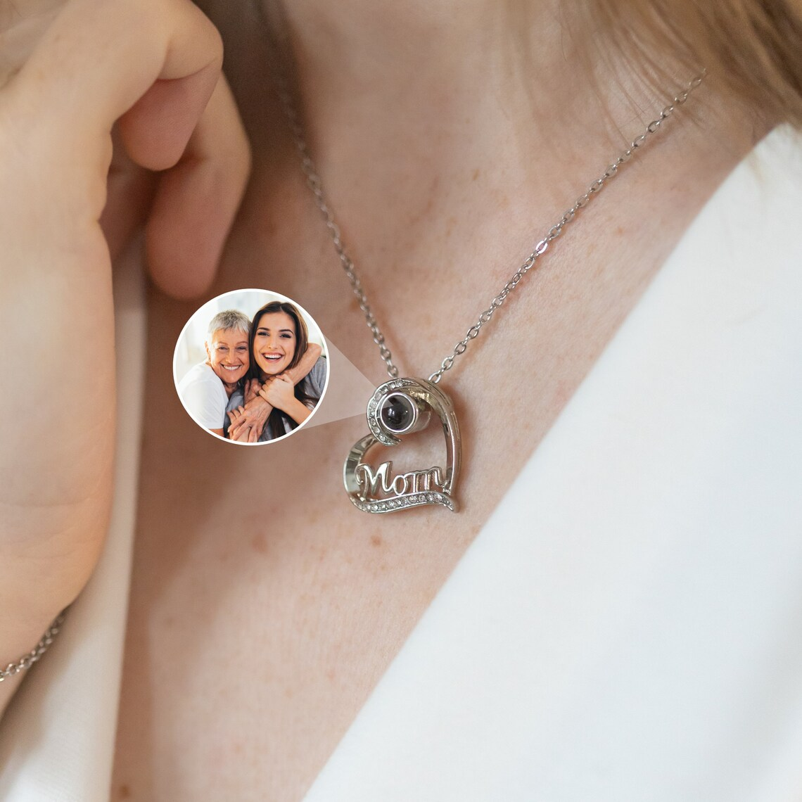 Heart Pendant Custom Photo Projection Necklace For Mom-silviax