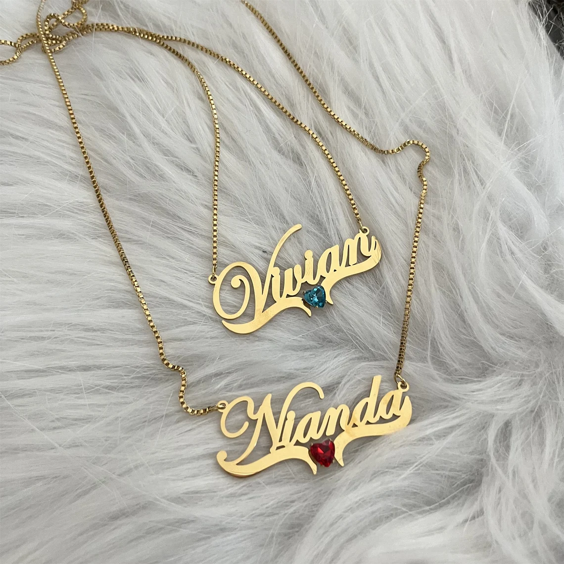 Box Chain Heart Birthstone Personalized Custom Name Necklace Birthday Gifts-silviax